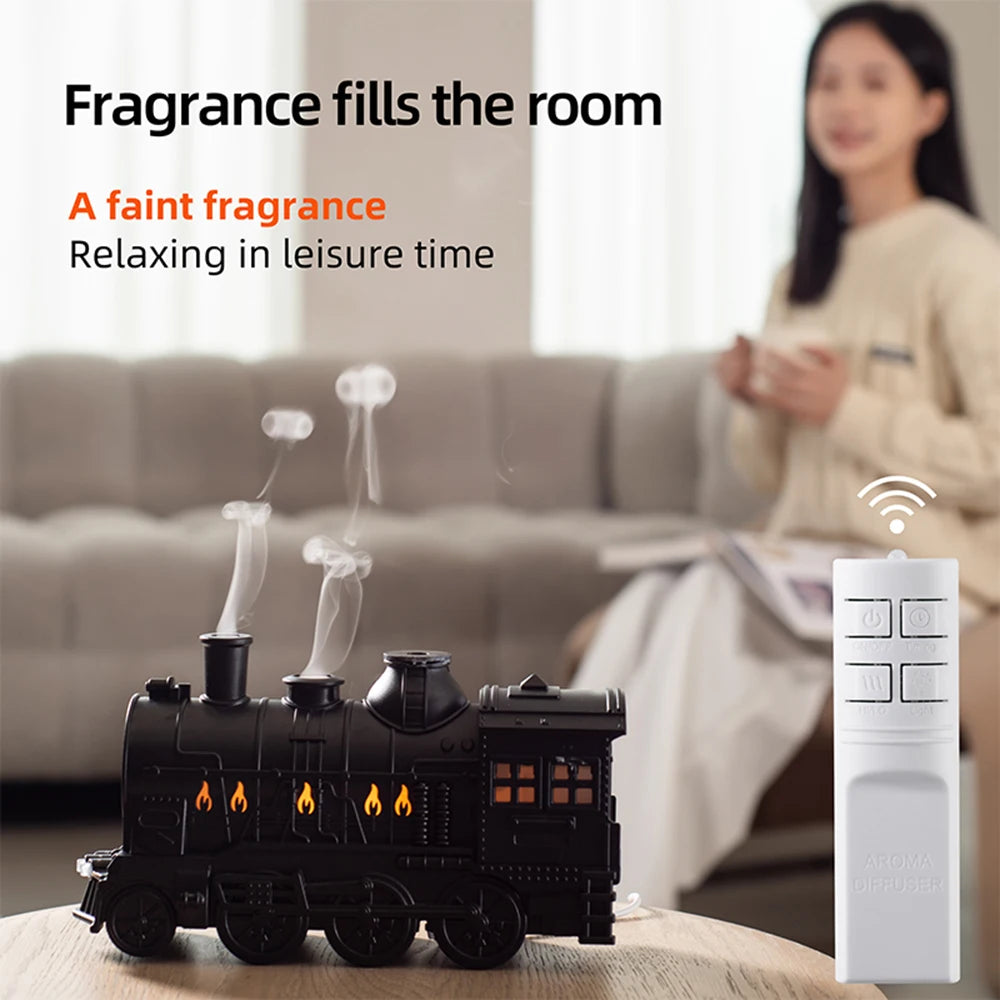 Essential Oil Diffuser, 300ml Train Diffuser, Aromatherapy Diffuser Cool Mist Train Humidifier with Remote Control 2 Light 2 Mis